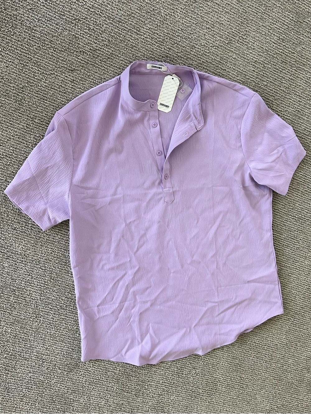 Casual Lavender Short-Sleeve Button Henley Shirt for Men
